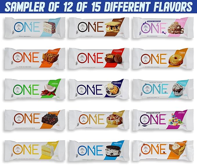 One Bars Protein Variety Sampler | 12 Pack of 15 Flavors High Snack 20g Per Bar And Only 1g Of Sugar Niro Assortment 25.44 Ounce