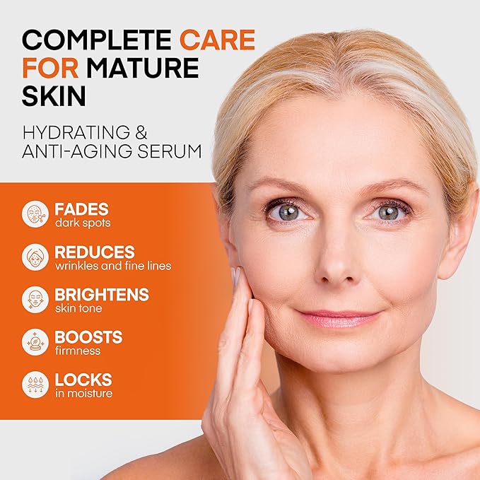 Super Vitamin C Serum for Women Over 70: Niacinamide Vitamin C Hyaluronic Acid Peptides Vitamin E Caffeine Bakuchiol Hydrating Lifting Face Wrinkle &amp Age Spots Reduction