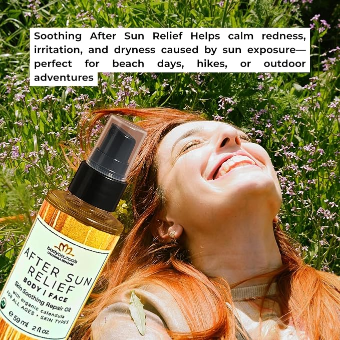 Organic Calendula After Sun Oil ? Moisturizing Face and Body with Olive Oil and Vitamin E Lightweight Formula for Normal to Oily Skin 2 oz