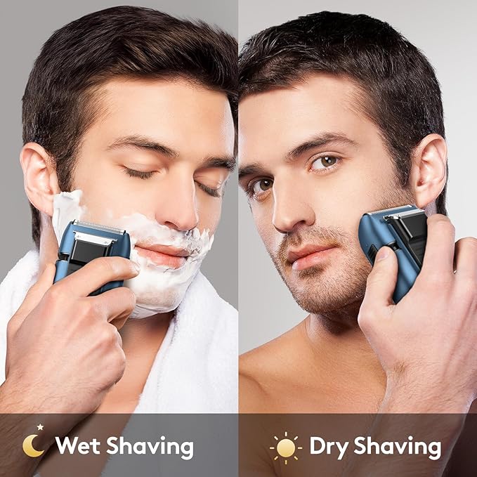 Brightup Foil Shaver Electric Razor &amp Shavers for Men with Trimmer[150 Min Runtime] IPX6 Waterproof Double Floating Blades for Shaving Face Cordless/Type C Rechargeable/Travel Lock/LED Display