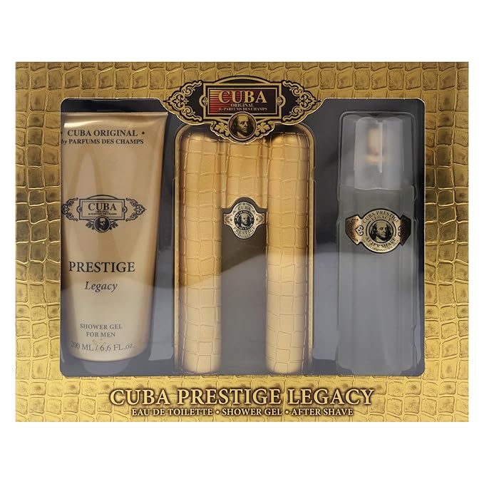 Cuba Prestige Legacy for Men - 3 Pc Gift Set 3oz EDT Spray 6.6oz Shower Gel 3.3oz After Shave