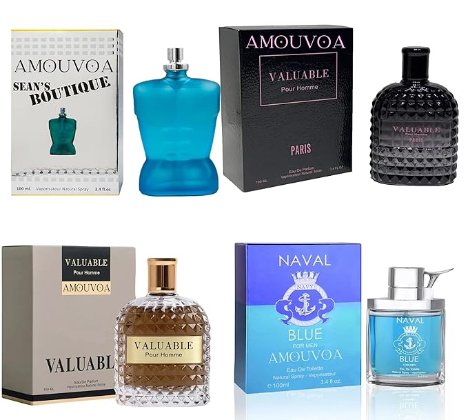 4-Piece Cologne for Men Includes Valuable Paris/Valuable Gold/Seans Boutique/Naval Blue of Woody Spicy Citrus &amp Aromatic eau de parfum for Men