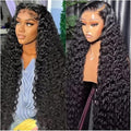 13x6 Lace Front Wigs Human Hair Water Wave 200 Density 13x6 HD Full Lace Frontal Wigs Pre Plucked Wet and Wavy Glueless Deep Curly Human Hair Wigs for Women Natural Black 22 Inch