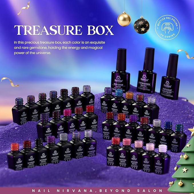Beetles Halloween Gel Nail Polish - 39 Pcs Jelly Nail Set Glitter Changing Nail Polish Kit Treasure Box Collection with 3Pcs Base Matte and Glossy Top Soak Off Nails