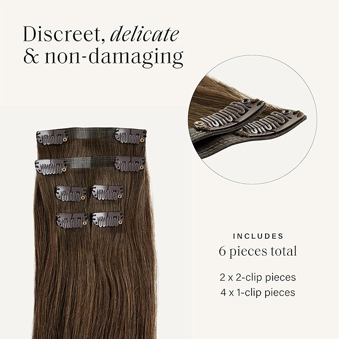 Luxy 100% Remy Human Hair Extensions for Thin Hair Thinning Hair Fill-Ins ? 6 Seamless Wefts Multi-Dimensional Color Blend - Natural-Looking Volume &amp Coverage 80 grams 16 Neutral Brown Thinning