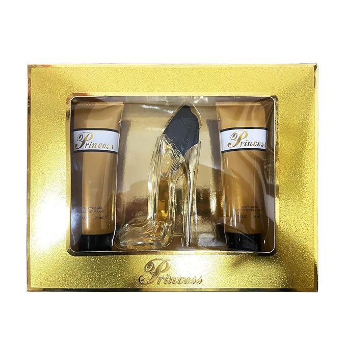 META-BOSEM 2 Sets (Prinss Gold+Prinss Pink) of Women's Fragrance Set - Sweet Floral Scent - Great Holiday Gift - a High-Heel Classic Bottle (90ml Shower Gel+50ml EDT+90ml Body Lotion)