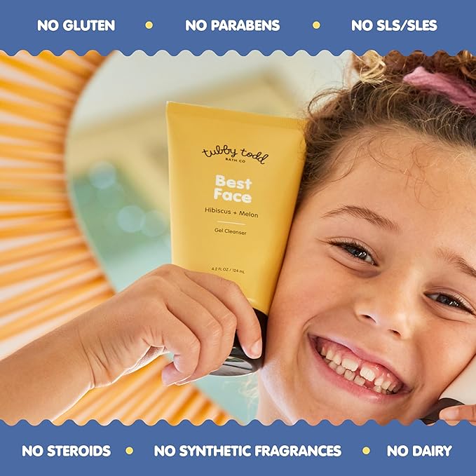 TUBBY TODD Best Kids Face Wash 2pk ? Gel-to-Foam Facial Cleanser ? Clarifies &amp Brightens ? With Willow Bark &amp Hibiscus Enzyme ? Natural Ingredients ? Oil-Free Skincare For Kids ? 4 fl oz