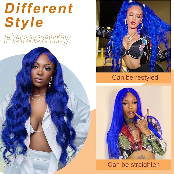 Blue Lace Front Wig Human Hair 13x4 Lace Frontal Wigs 200 Density Body Wave HD Lace Front Wigs Pre Plucked Real Hair Wigs for Women Lace Wig 20 Inch