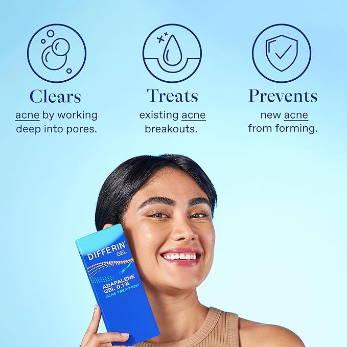Differin Acne Treatment Gel 90 Day Supply Retinoid Treatment for Face with 0.1% Adapalene Gentle Skin Care for Acne Prone Sensitive Skin 45g Pump (Packaging May Vary)