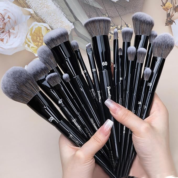 Bueart Design 19Pcs Professional Grade Labeled Makeup Brushes Set Large Foundation Powder Contour Concealer eyeshadow Blush EyeLiner Make up BrushesPremium Synthetic hairVegan Cruelty-free