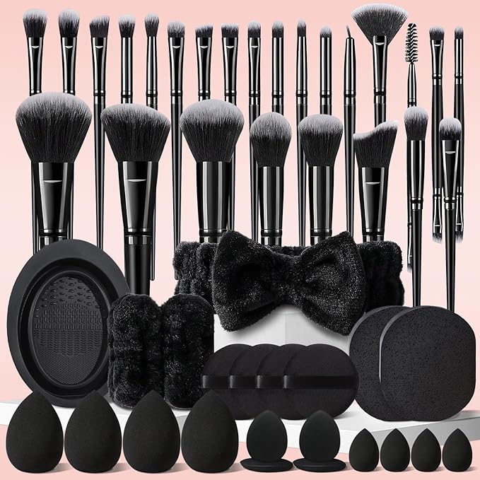 47Pcs Black Makeup Brushes Set Professional Makeup Kit Multi-functional Makeup Tool Set with Facial Makeup Accessories Foundation Makeup Brush Kit Eye and Face Make up Brushes &amp Tools