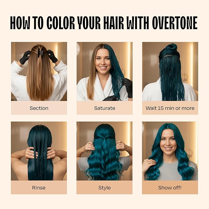 oVertone Semi Permanent Hair Color Conditioner Midnight Teal 8 oz Nourishing Damage-Free Color Depositing Mask for All Hair Types with Shea Butter &amp Coconut Oil Vegan &amp Cruelty-Free