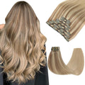 Clip in Hair Extensions Real Human Hair Remy Clip in Extensions 16 Inch 7pcs 140g Ash Brown to Caramel Blonde Hair Extensions (#10/27/2716'')