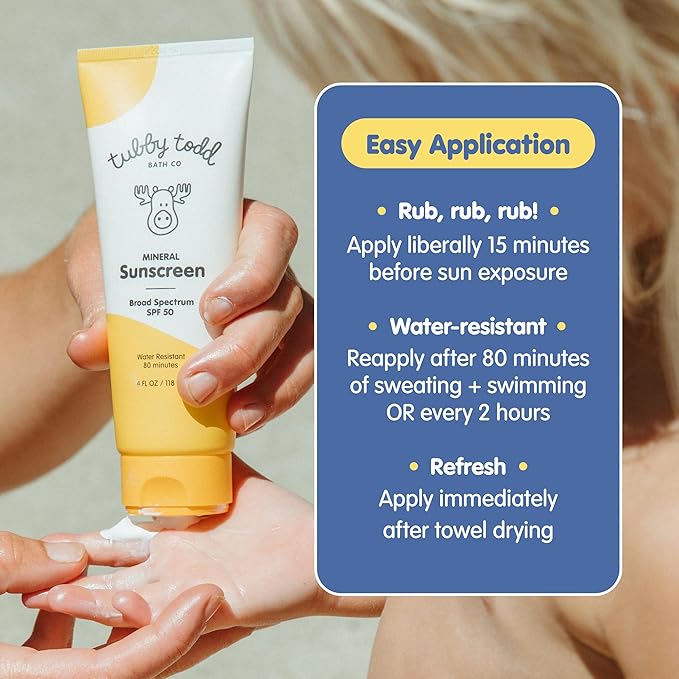 TUBBY TODD Mineral Sunscreen SPF 50 - Broad Spectrum Sunscreen Lotion for Kids - Water-Resistant for 80 Minutes - Safe for Sensitive Skin - Non-Greasy Feel - 2 Pack 4 Fl Oz
