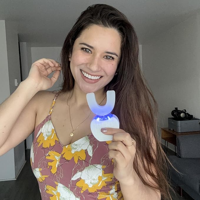 Sani White Ultrasonic Toothbrush Ortho Sparkle Sonic Glow Brush 360 Brite Toothbrush Adult U Shaped Ultrasonic Tooth Cleaner Teeth Whitening Light Electric Automatic Hands Free