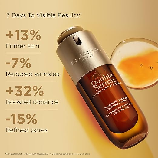 Clarins DOUBLE SERUM | Anti Aging Face Serum | Visibly Firms Smoothes Boosts Radiance and Refines Pores | 24H Hydration | All Skin Types