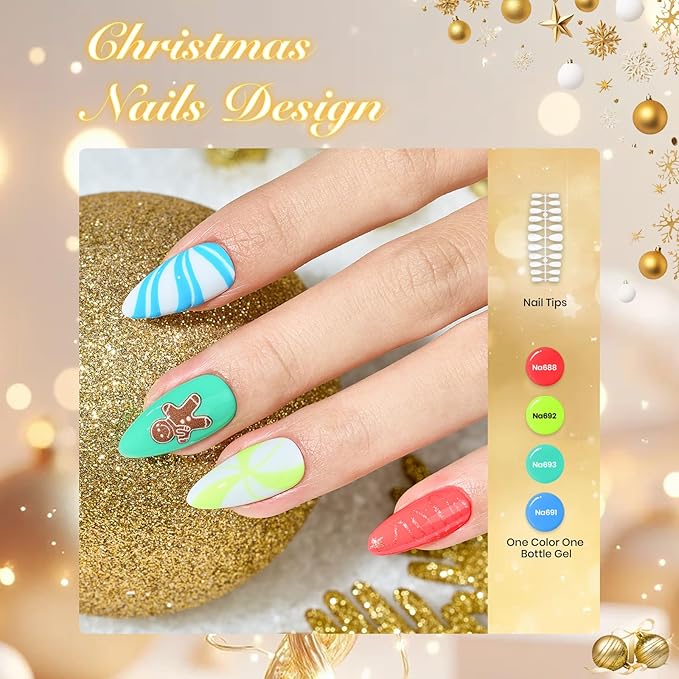 Beetles Christmas Gel Nail Polish Set with Mini LED Nail Lamp Purple Red Green Yellow Gel Polish with Base Top Coat Nail Art Brushes Salon DIY Gift Basket for Women