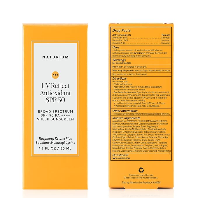 Naturium UV Reflect Antioxidant Broad Spectrum SPF 50 PA ++++ Sheer Sunscreen Lightweight Face &amp Skin Protector with Soft Matte Finish 1.7 oz