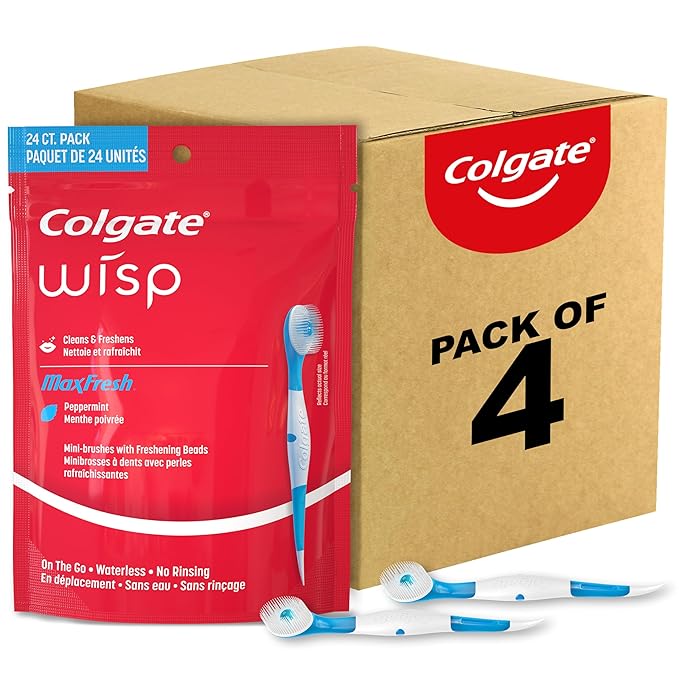 Colgate Max Fresh Wisp Disposable Mini Travel Toothbrushes Peppermint 24 Count (Pack of 4)