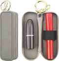 Bocasal Leather Lipstick Case Holder Chapstick Keychain Pouch Zipper Lip Balm Lip Gloss Bag for Purse with Key Chain Elastic Band Makeup Travel Organizer Cosmetic Storage Kit for Women Girls (Grey)