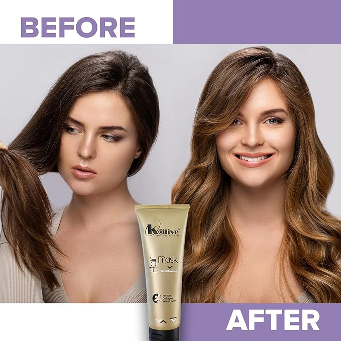KALIVE Hair Mask for Deep Hydration &amp Repair - 8 oz. Keratin Collagen &amp Wheat Germ - Hair Care Products for Dry Damaged Hair. (Pack of 2)
