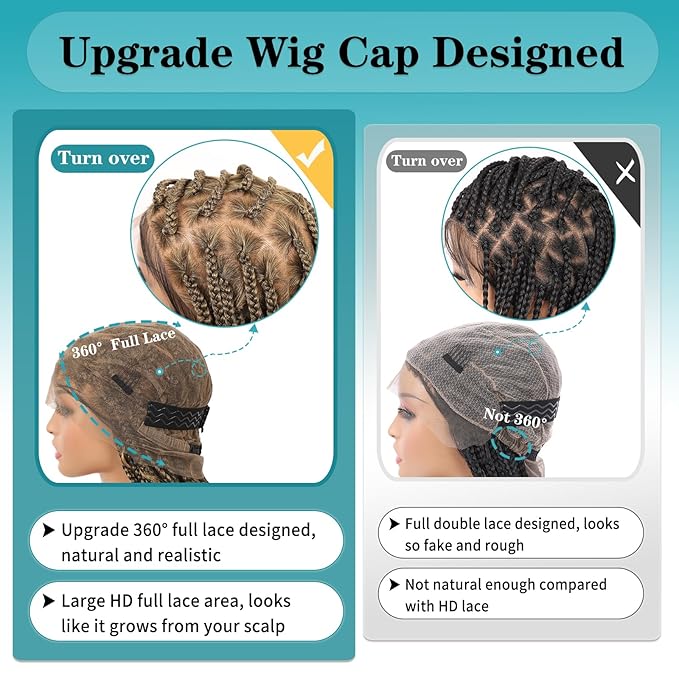 Kalyss HD Full Lace Boho Braided Wigs for Women 360 Lace Front Box Braided Wigs with Baby Hair Light Brown Premium Synthetic Knotless Braid Wig 36