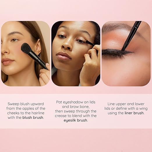 Aloette Professional 5-Piece Makeup Brush Set - Collection Includes Powder Brush Blush Brush Liquid Foundation Brush &amp 2 Eyeliner Brushes - Cruelty Free Synthetic Makeup Brushes for Face