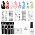 Beetles Nail Stamp Gel 16Pcs French Tip Nail Stamp Kit with 8 Colors Stamper Gel Polish 5 Nail Stamping Templates Scrapers Liquid Latex &amp Short Silicone Stamper Gift for Women