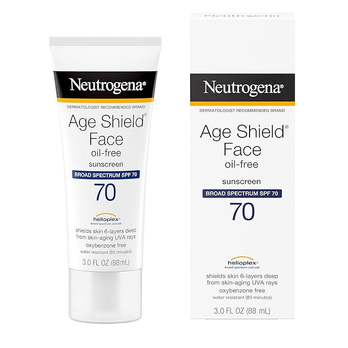 Neutrogena Age Shield Face Oil-Free Sunscreen Lotion with Broad Spectrum SPF 70 Non-Comedogenic Moisturizing Sunscreen to Help Prevent Signs of Aging PABA-Free 3 fl. oz (Pack of 3)