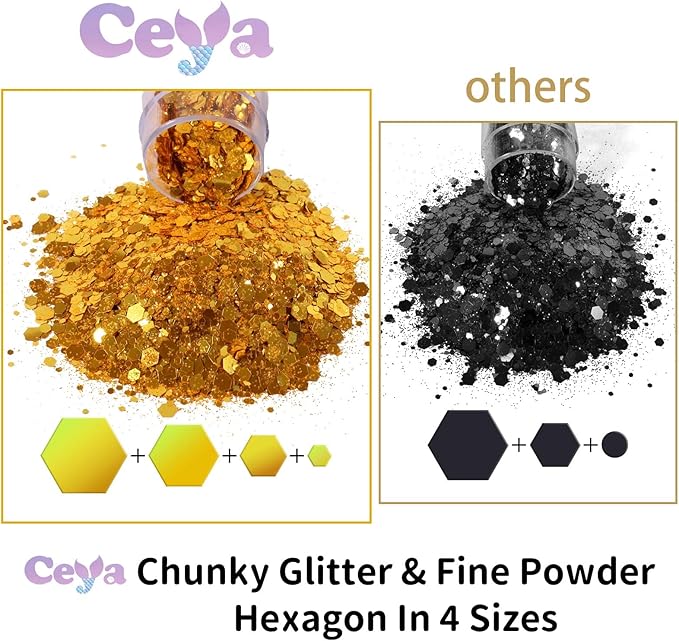 Ceya Chunky Glitter Set 32 Colors 11.28 oz/ 320g Craft Glitter Powder Mixed Chunky Fine Sparkle Flakes Each 15ml Iridescent Nail Sequins for Epoxy Resin Nail Art Tumbler Slime Festival Decor