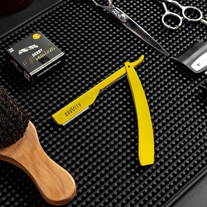 GRAVITY RAZORS Professional Straight Razor Kit ? Minimal Exposure Includes 10 Premium Blades 2mm Exposed Yellow