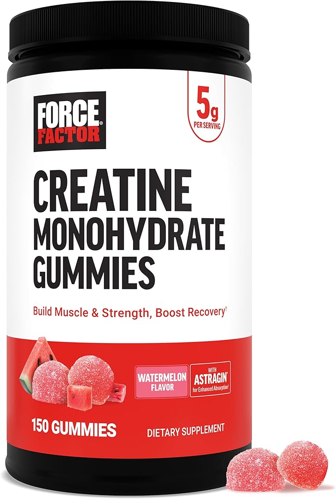 Force Factor Creatine Monohydrate Gummies 5g Dose for Men &amp Women to Support Muscle Strength Recovery Cognitive Health &amp Memory Watermelon 150 Gummies