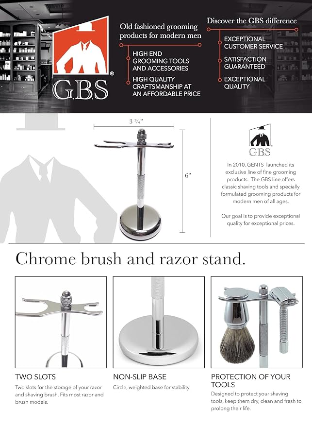 G.B.S Stylish Shaving Kit- For Men?™s Beard Traditional 42C Safety Razor Badger Shaving Brush Stainless Brush &amp Razor Stand Chrome Bowl 3 Pack of Natural Shaving Soaps + 25 DE Razor Blades