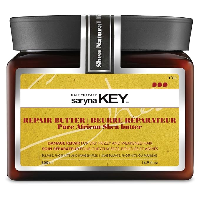 Saryna Key Damage Repair Treatment Butter Mask - African Shea Butter for Dry Hair Treatment - Rejuvenating Butter Moisturizer with Natural Keratin and Vitamins A E F (500ml/16.9oz)