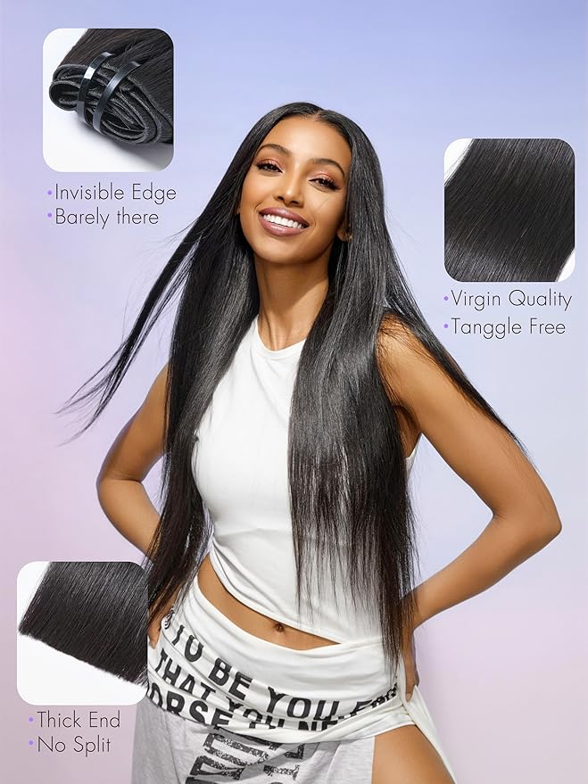LUVME Invisible Clip in Hair Extensions20 Inch 2 Pack 220g 12pcs Silky Straight Invisible Clip ins Hair Extensions Human Hair Natural Black Hair for Women