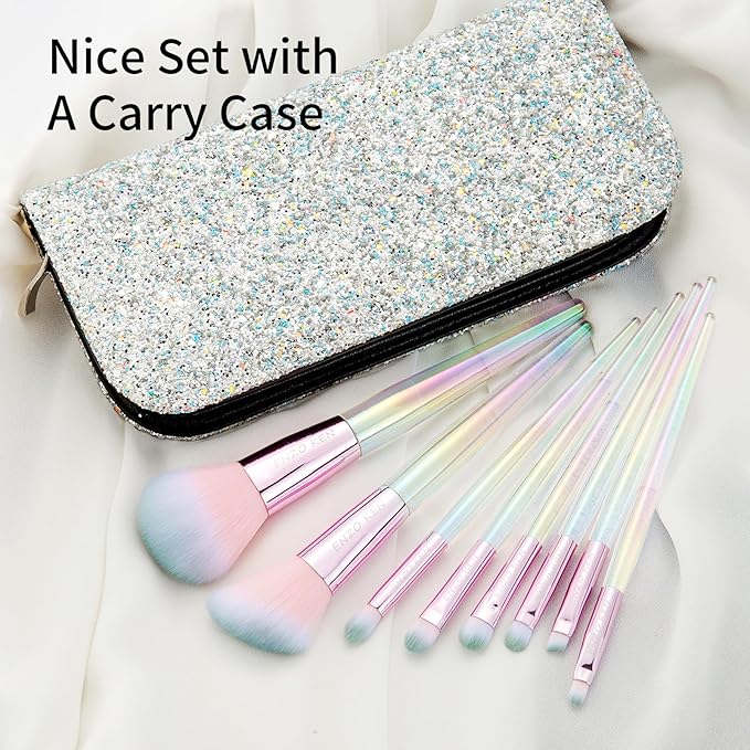 Rainbow Crystal Makeup Brushes Set Professional Vegan Makeup Brush Set with Case by ENZO KEN Bedazzled Cosmetic Brushes Makeup Set Sparkly Make up Brushes Set Professional Makeup Brush Set Vegan.
