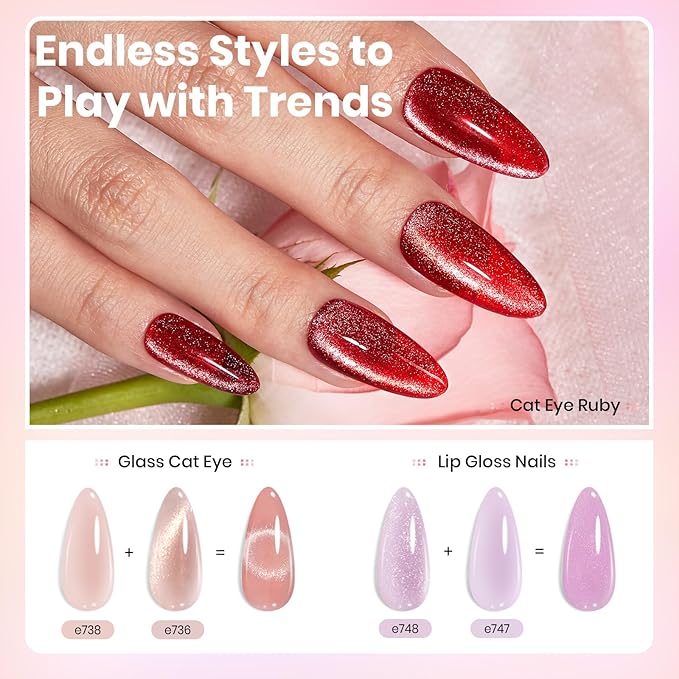 Beetles Jelly Gel Nail Polish Set 53PCS 36 Colors Jelly Pink Milky White Red Black Blue Green Silver Cat Eye Base Glitter Glossy Matte Top Coat Crystal Ice Collection French Nails Gift for Women