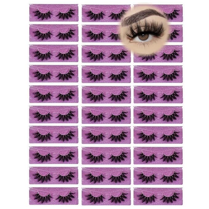 Wholesale Lashes 3D Faux Mink Eyelash Bulk 18mm Handmade Reusable Eye Lash Dramatic Fluffy False Lash with Glitter Portable Packing (Flufy 30 pairs - SA07)