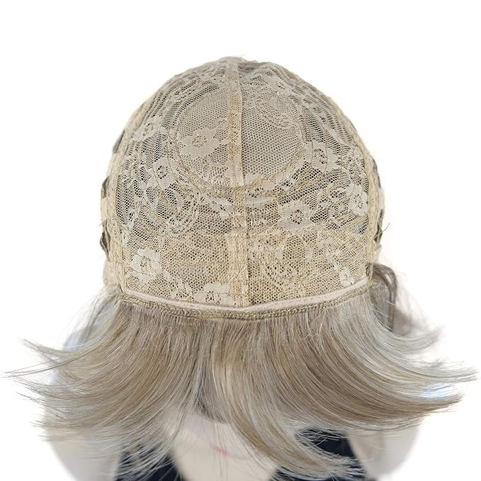 Lydell 8 Straight Short Bob Hair Flat Bangs Cute Central Dot Skin Top Heat Resistant Synthetic Wigs (H16/613 Blonde Highlighted)