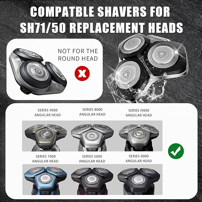 SH71/50 Shaving Heads Compatible with Phili*s Shavers Series S5000 (S5XXX)S7000 (S7XXX) for SH60/70 and SH70/70 (Black)