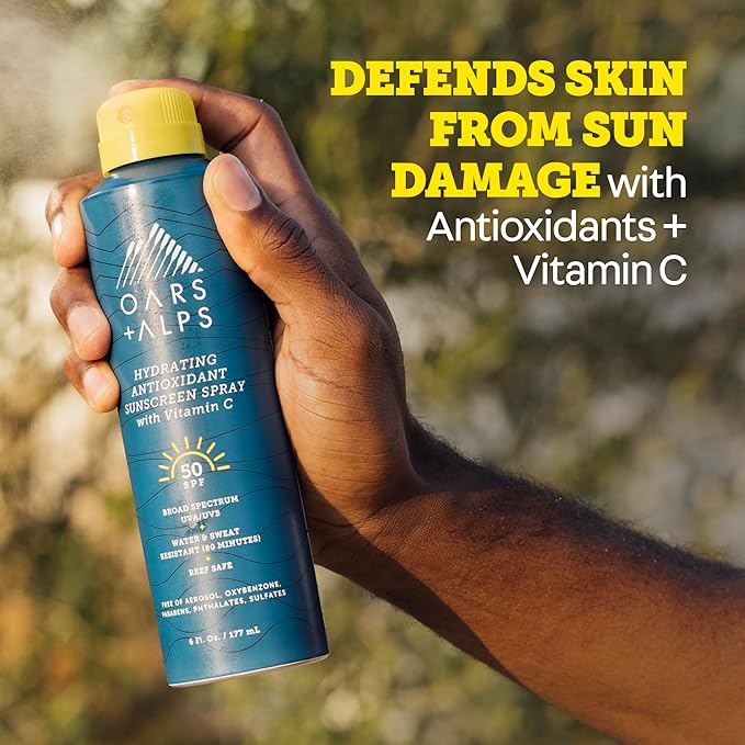 Oars + Alps Sunscreen Spray for Face &amp Body Spray Sunscreen Infused with Vitamin C &amp Antioxidants No White Residue Water &amp Sweat Resistant All Skin Types Lightweight Hydrating SPF 50