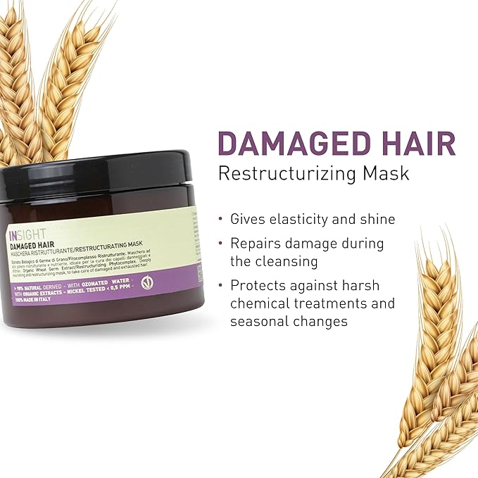Insight Restructurizing Mask for Damaged Hair with Restorative Phytocomplex &amp Organic Wheat Germ Extract for Deep Repair &amp Body 16.9 Fl. Oz. / 500 mL