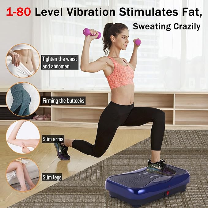 Whole Body Vibration Plate Exercise Machine ? Power Vibrating Plate for Lymphatic Drainage Weight Loss Shake Plate Exercise Platform with Touch Screen &amp Resistance Bands Equipment for Women Men
