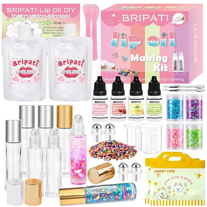 DIY Lip Gloss Making Kit Lip Oil Maker Kits to Make Your Own Lipglosses with Roller Bottles Moisturizing Lipstick Supplies Set All-Inclusive Fun Lip Sticks Craft Kit for Girls Women