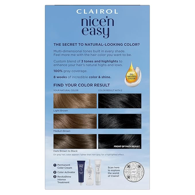 Clairol Nice'n Easy Permanent Hair Dye 2 Black Hair Color Pack of 3