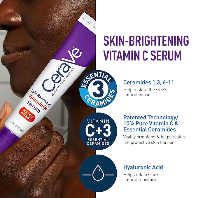 CeraVe Vitamin C Serum and Night Cream Skin Care Set Brightening Serum with 10% Pure Vitamin C &amp Night Moisturizer with Peptides + Hyaluronic Acid Travel Essentials 1oz Vit C + 1.7oz Moisturize