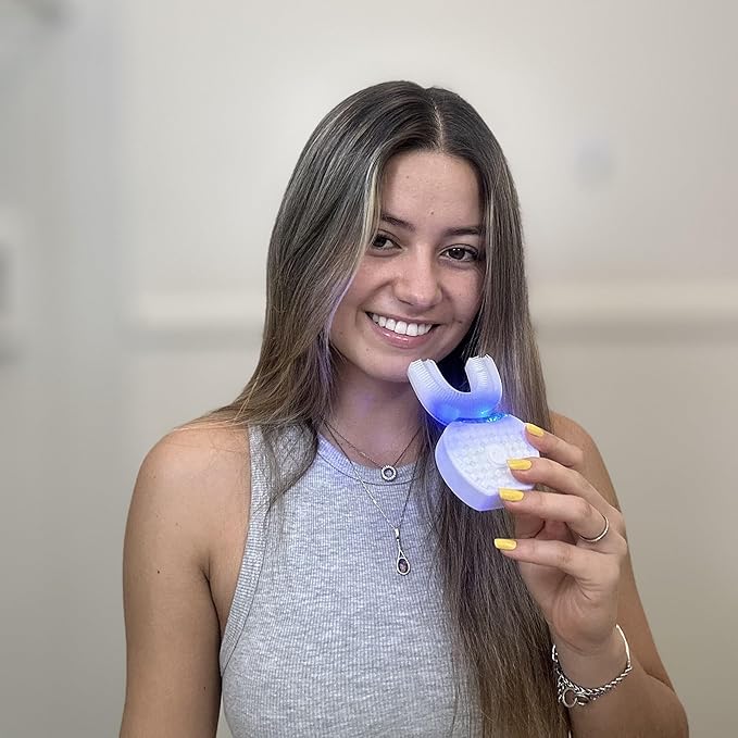 Sani White Ultrasonic Toothbrush Ortho Sparkle Sonic Glow Brush 360 Brite Toothbrush Adult U Shaped Ultrasonic Tooth Cleaner Teeth Whitening Light Electric Automatic Hands Free