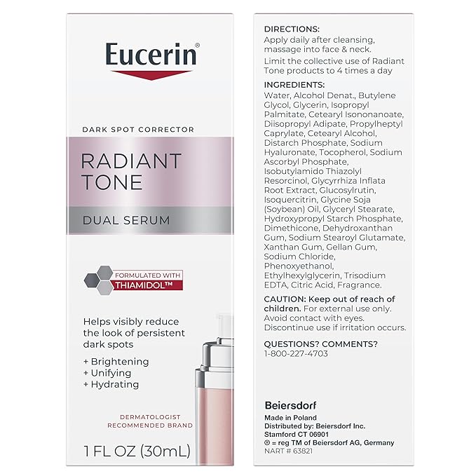 Eucerin Radiant Tone Dual Serum Dark Spot Corrector Dark Spot Serum with Thiamidol and Hyaluronic Acid Helps Visibly Reduce the Look of Dark Spots Holiday Gifts for Self Care 1 Fl Oz Bottle