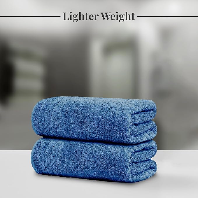 Tens Towels Pack of 4 Extra Large Bath Towels 30 x 60 Inches 100% Cotton Larger &amp Lighter Weight Quicker to Dry Super Soft and Absorbent Perfect for Bathroom Blue