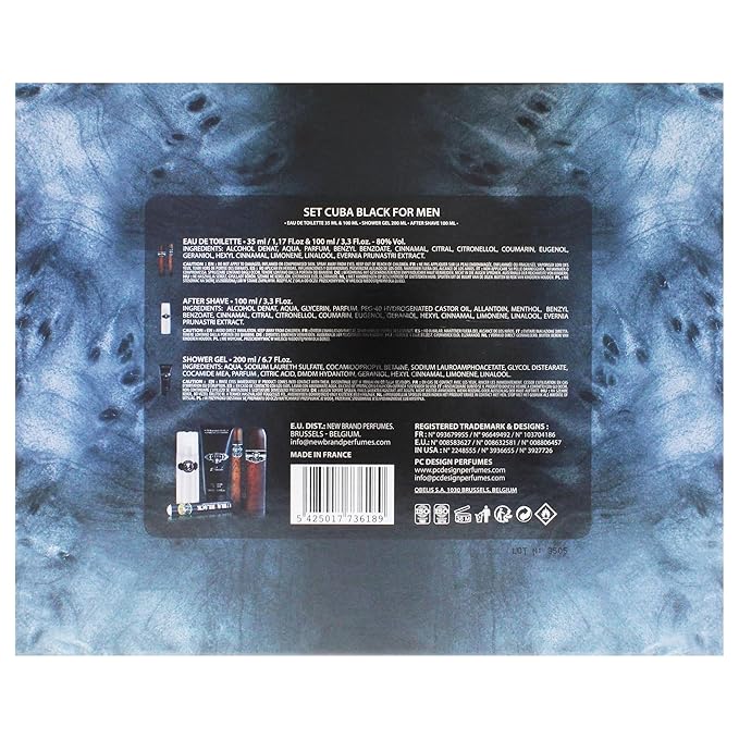Cuba Cuba Black Men 4 Pc Gift Set 3.3oz EDT Spray 1.7oz EDT Spray 3.3oz After Shave 6.7oz Shower Gel (I0101683)